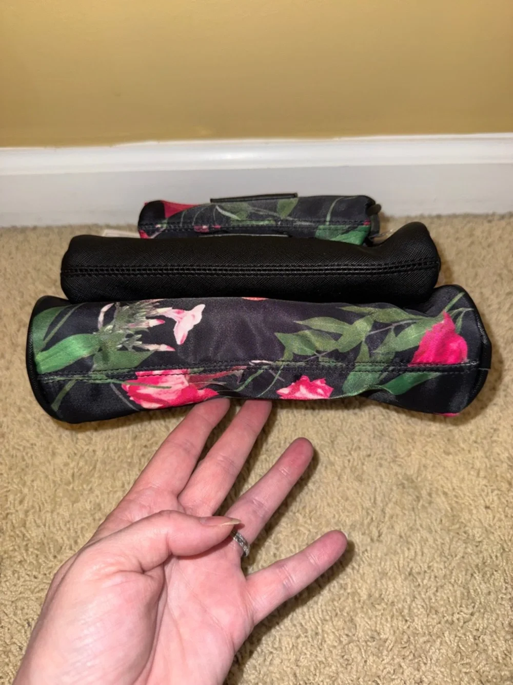 Ted Baker Black Floral Makeup Pouch with Pink Blooms